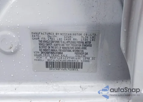 2024 Nissan Versa 1.6 Sr z USA, uszkodzony, nr VIN 3N1CN8FV6RL910853